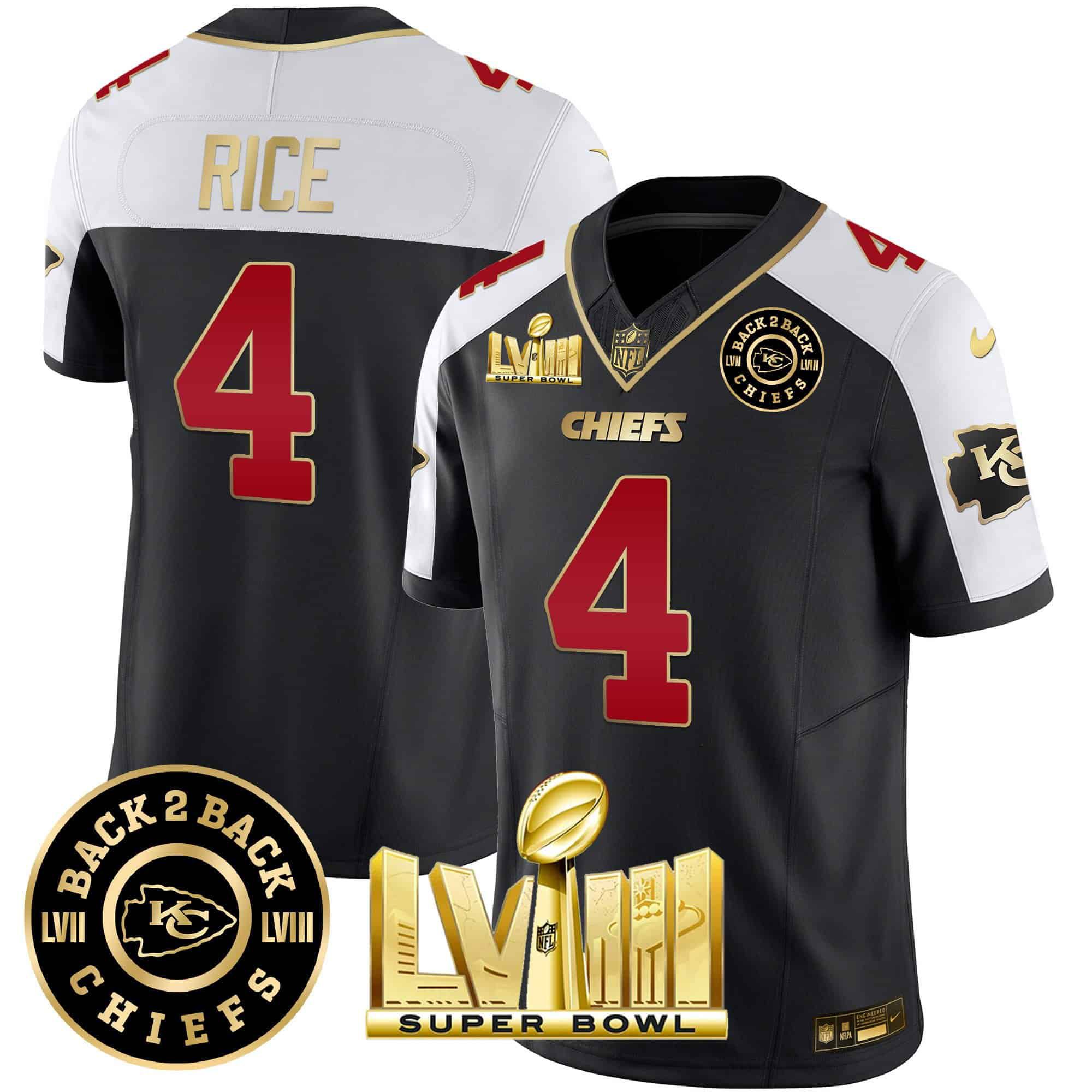 Men Kansas City Chiefs #4 Rice Black 2024 Nike Super Bowl LVIII & Back-2-Back Patch Vapor NFL Jersey->indianapolis colts->NFL Jersey